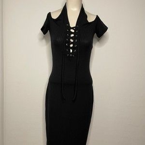 goodtime usa bodycon lace up v-neck halter strap sleeves Black Dress Size Medium